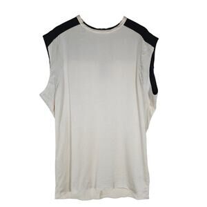 Helmut Lang Womens Top Medium Cream Black Textured Silk Sleeveless Minimalist
